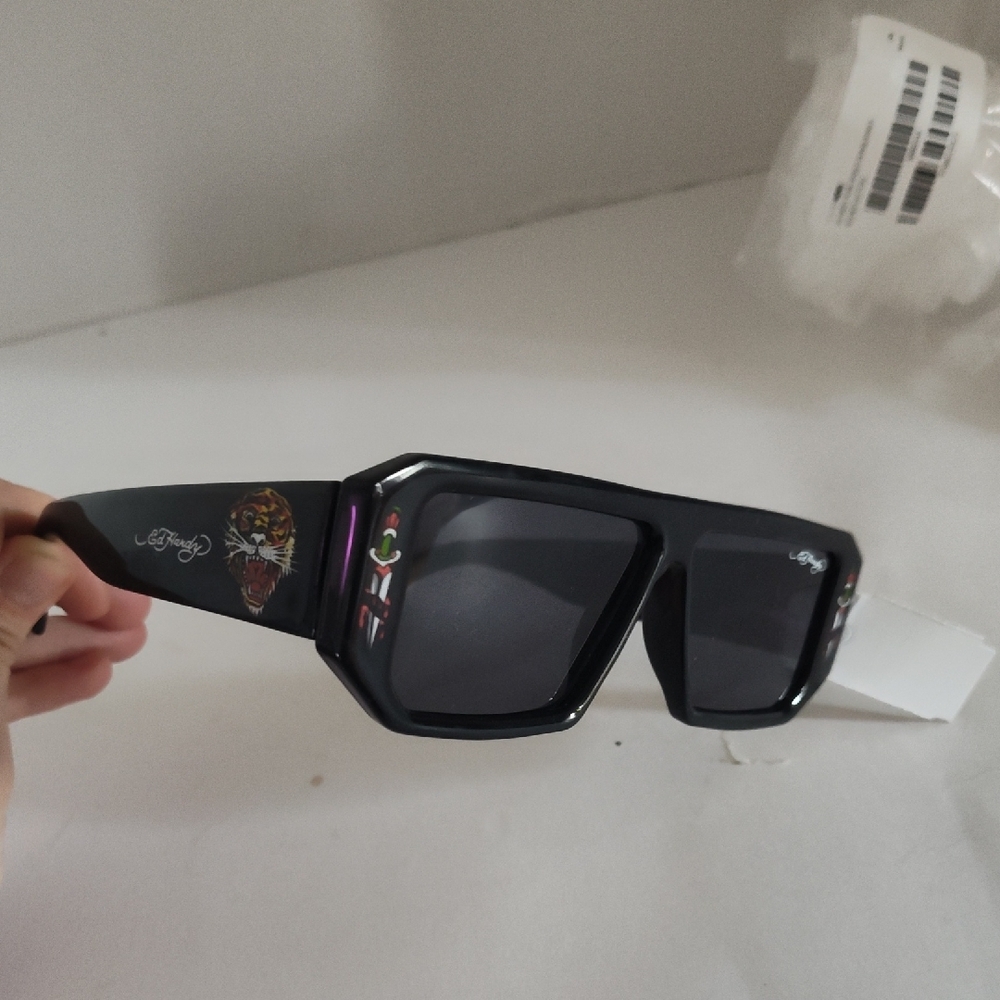 Ed Hardy Black Sunglasses with Colorful Accents